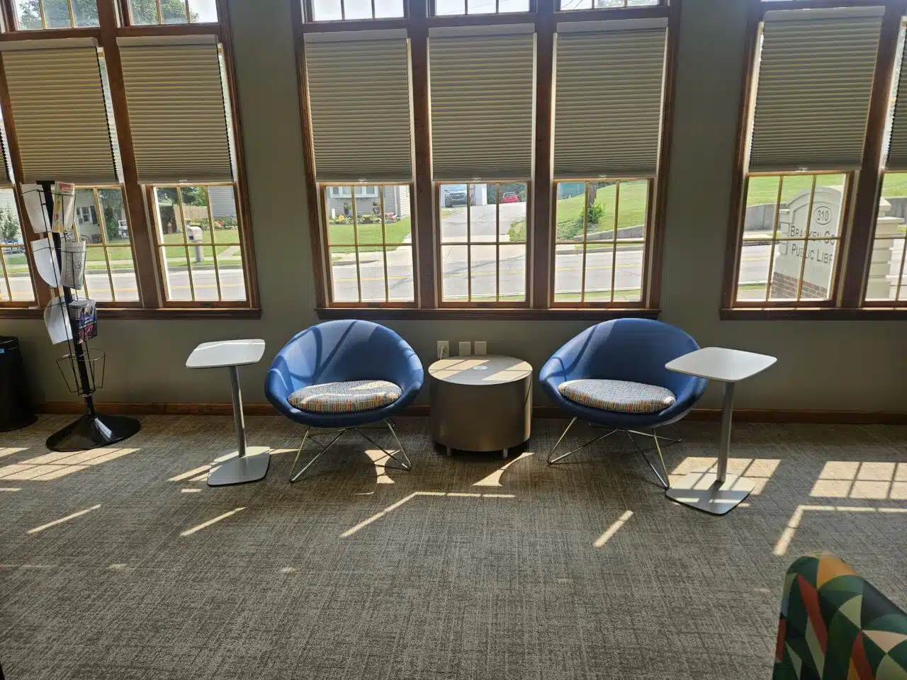 Cozy seating area inside the library Teen Space